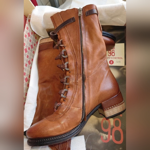 ‼️Rare‼️A.S.98 "Bardo" Brown Lace Up Boots Italian Leather with Metal Eyelets - Picture 4 of 12